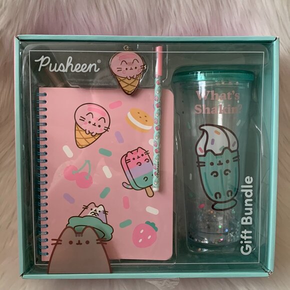 PUSHEEN CAT Tumbler/Straw, Notebook, Pen, Key Ring GIFT BUNDLE SET - Picture 1 of 4